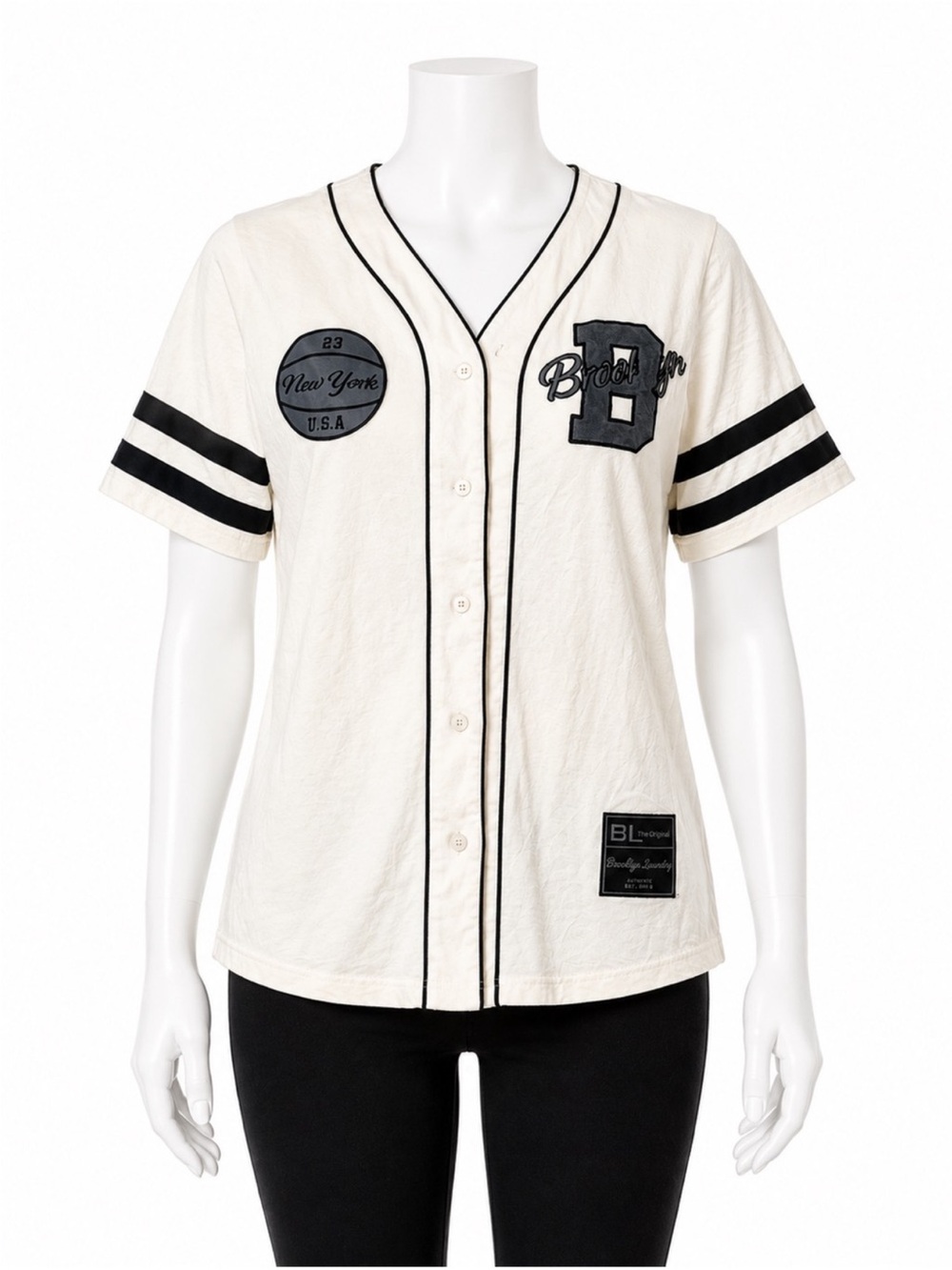 Brooklyn Patch Baseball Jersey in Ivory and Black